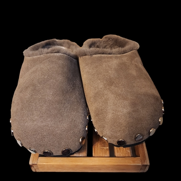 Rebecca Minkoff X Emu Australia Monch Mules Sheepskin Suede Cork Designer Grey 6 - Picture 6 of 7
